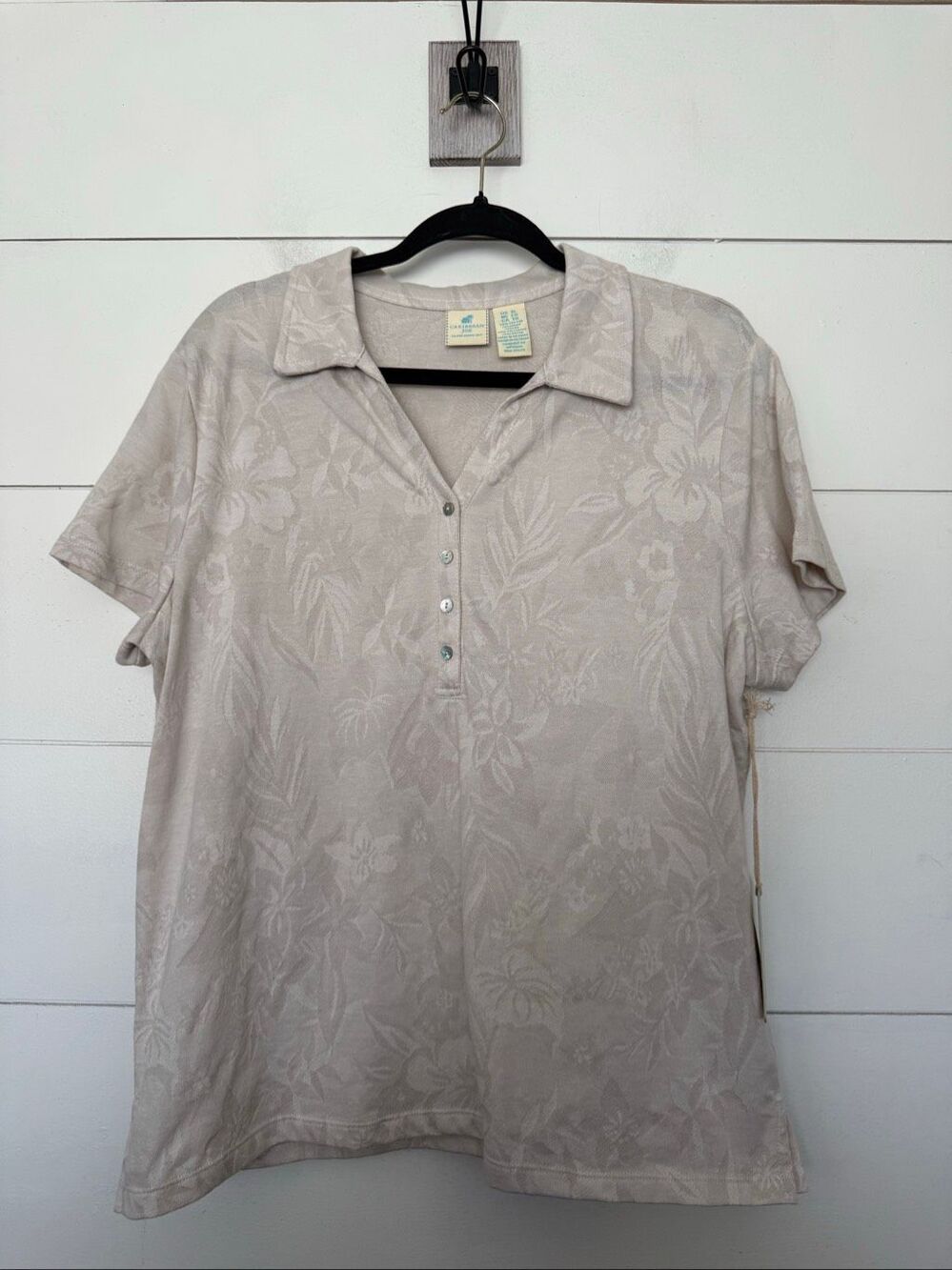 Caribbean Joe Women’s XL Tan Polo Short Sleeve Top Blouse New